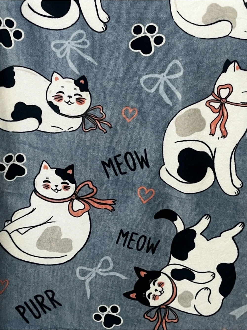 Cat Print Beach Towel Blue with White & Black Cats